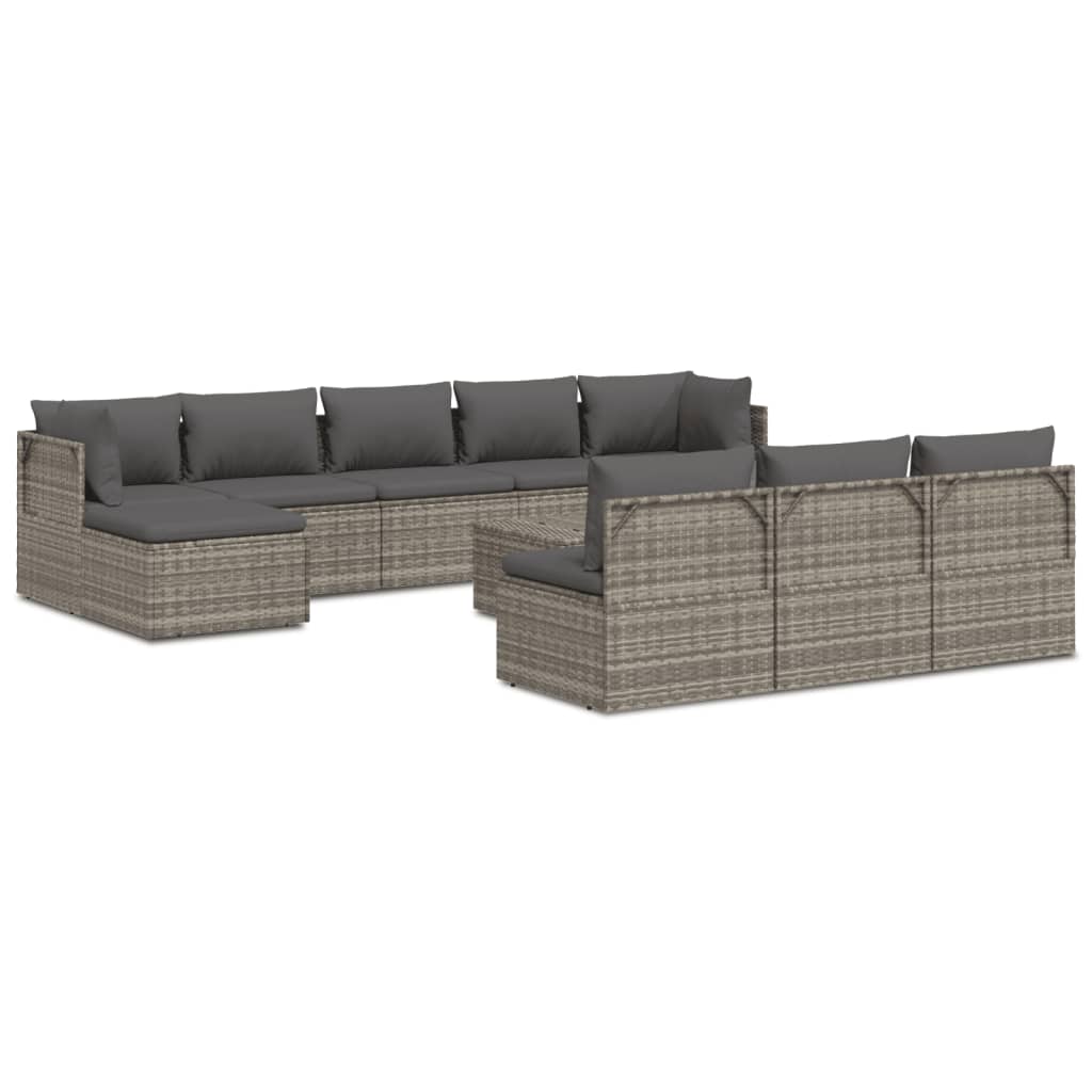 VidaXL Salon De Jardin 11 Pcs Avec Coussins Gris Résine Tressée