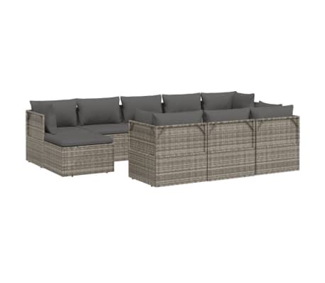 vidaXL Sodo komplektas su pagalvėlėmis, 10 dalių, pilkas, poliratanas