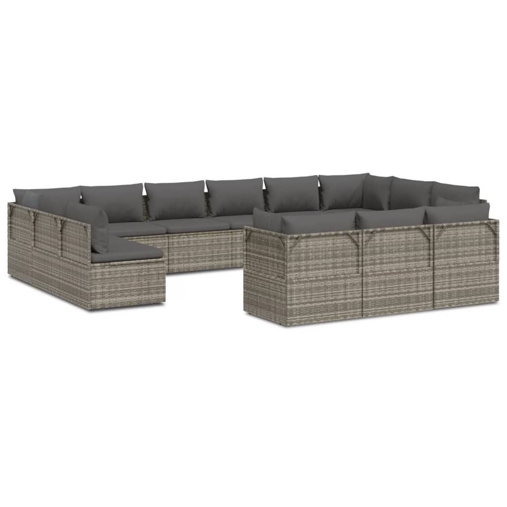 Градински комплект с възглавници 13 части сив полиратан