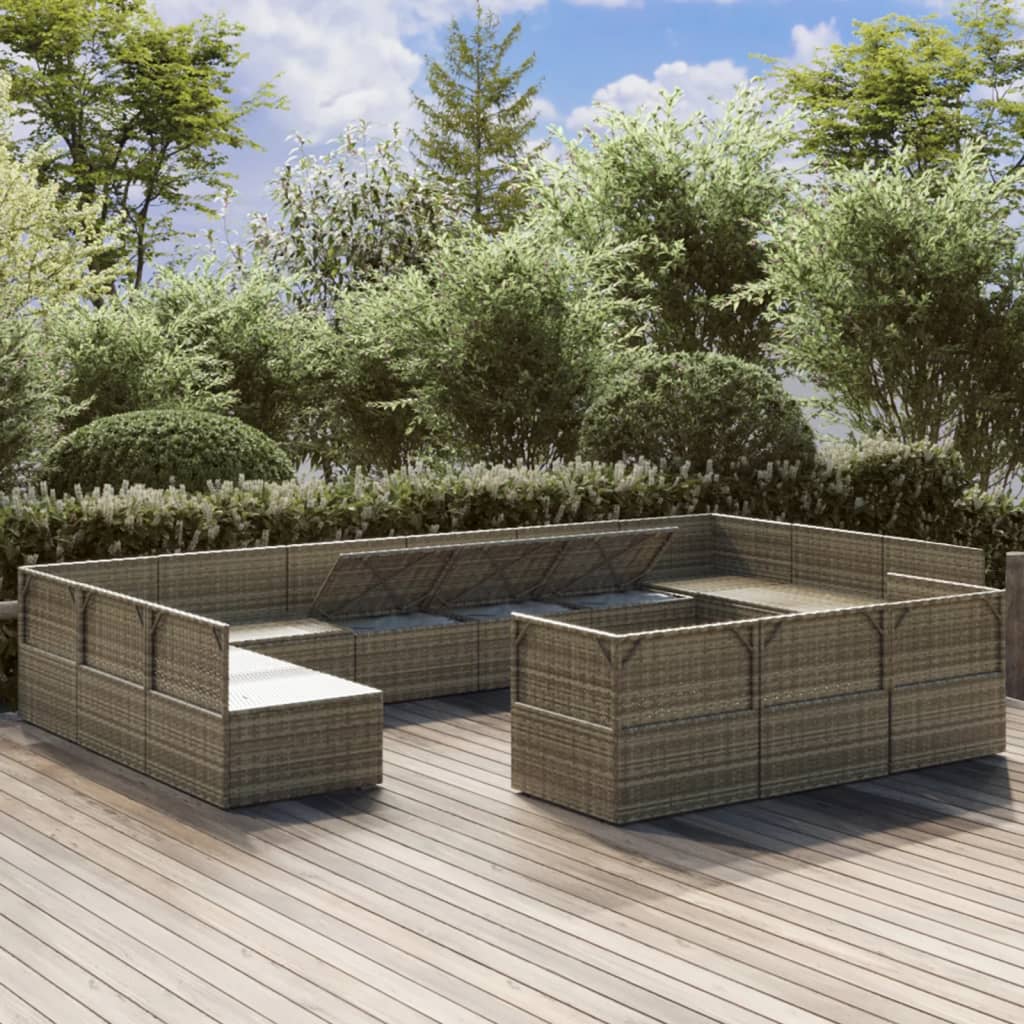 Градински комплект с възглавници 13 части сив полиратан