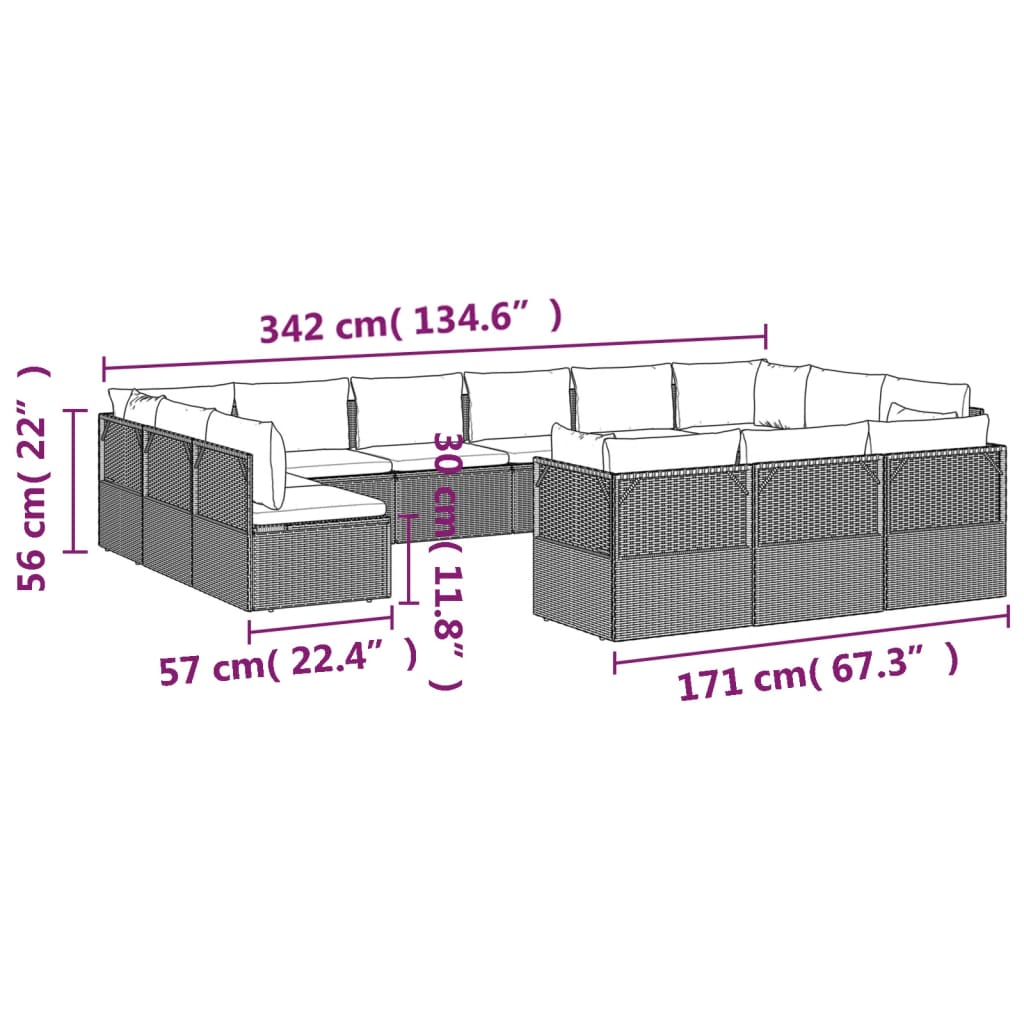 Градински комплект с възглавници 13 части сив полиратан