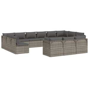 vidaXL Sodo komplektas su pagalvėlėmis, 13 dalių, pilkas, poliratanas