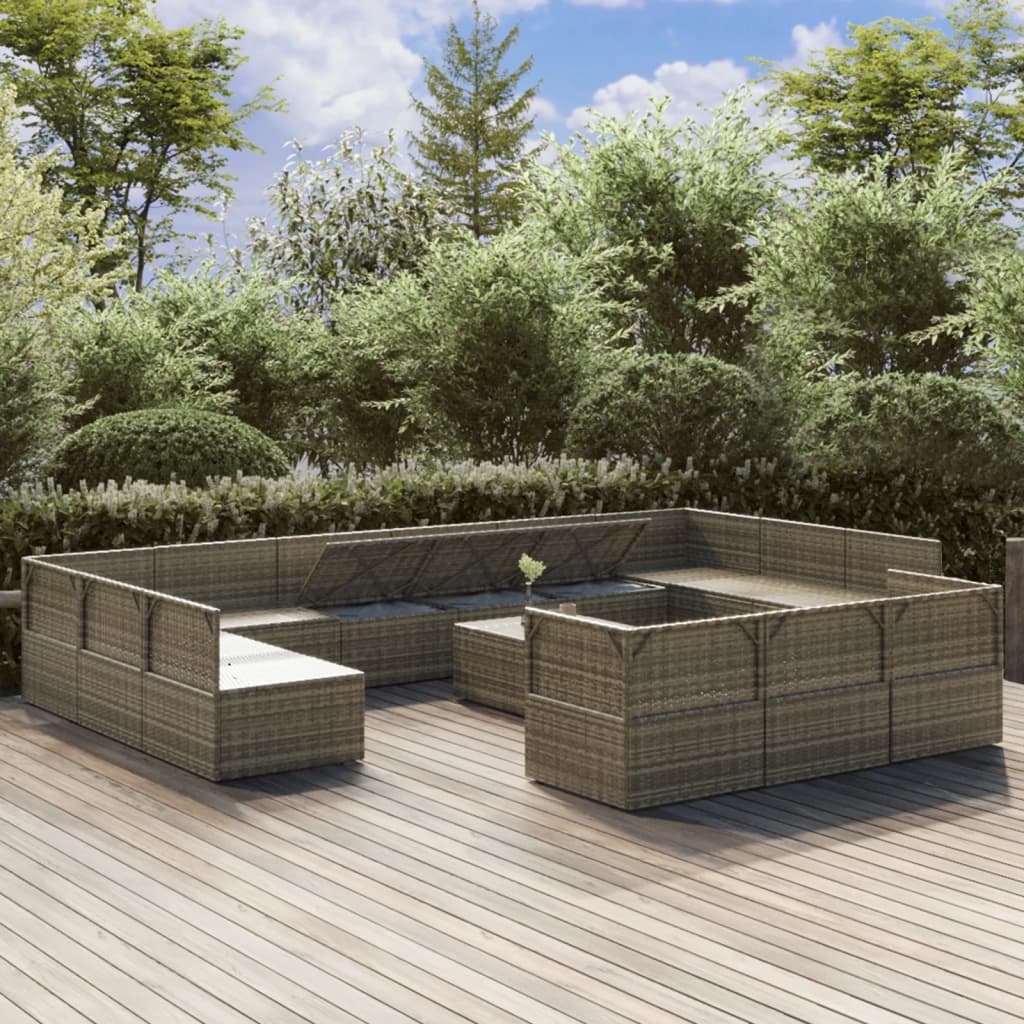 Градински комплект с възглавници 14 части сив полиратан