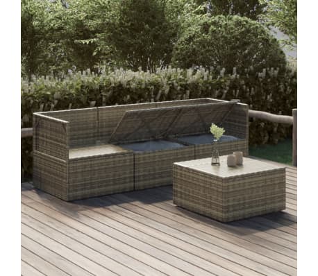 vidaXL Sodo komplektas su pagalvėlėmis, 4 dalių, pilkas, poliratanas