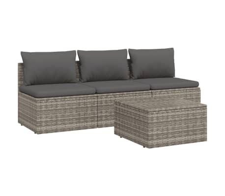 vidaXL 4-tlg. Garten-Lounge-Set mit Kissen Grau Poly Rattan