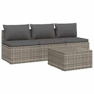 vidaXL 4-tlg. Garten-Lounge-Set mit Kissen Grau Poly Rattan