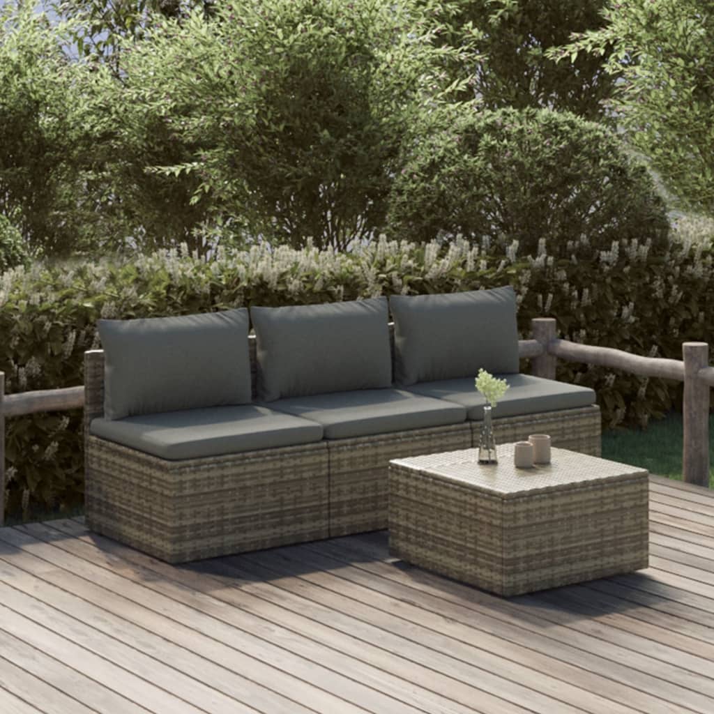 vidaXL Set mobilier de grădină cu perne, 4 piese, gri, poliratan
