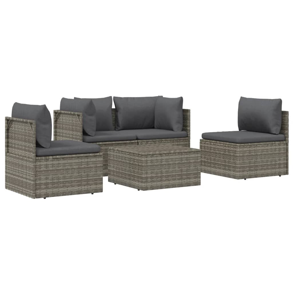vidaXL 5-delige Loungeset met kussens poly rattan grijs afbeelding