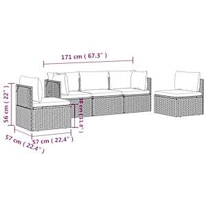 5dílná zahradní sedací souprava s poduškami šedá polyratan - obrázek 9