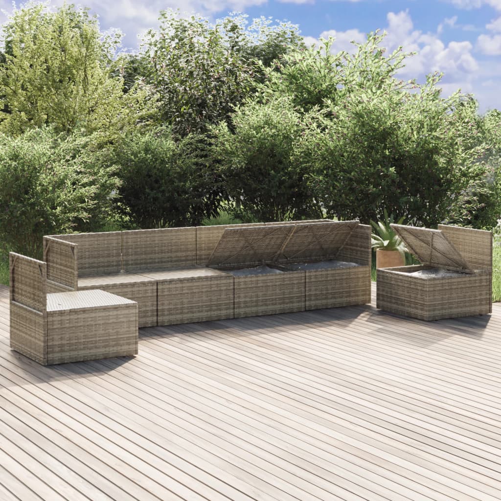 Градински комплект с възглавници, 6 части, полиратан, сив