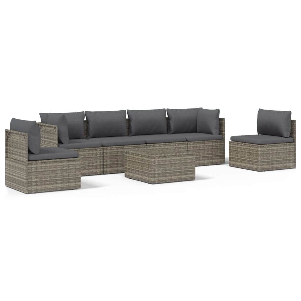 Градински лаундж комплект с възглавници 7 части полиратан сив