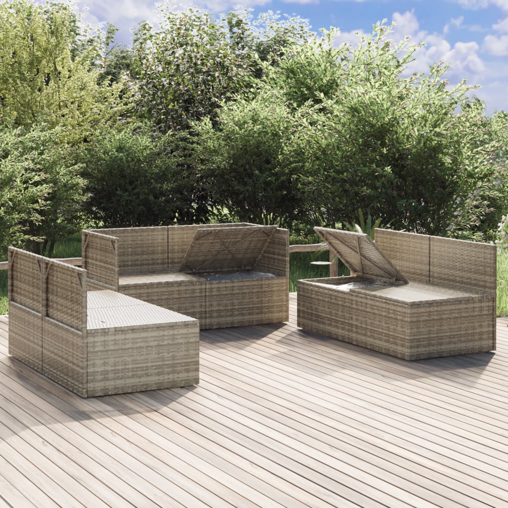 Градински комплект с възглавници, 6 части, полиратан, сив