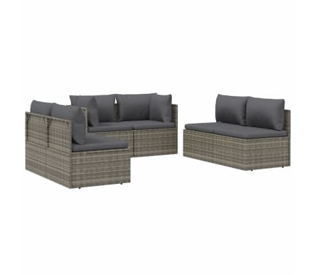 vidaXL Sodo komplektas su pagalvėlėmis, 6 dalių, pilkas, poliratanas