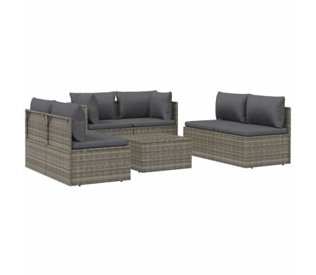 vidaXL 7 Piece Garden Lounge Set with Cushions Grey Poly Rattan