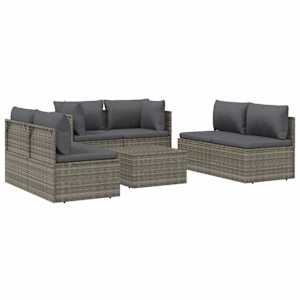 vidaXL 7 Piece Garden Lounge Set with Cushions Grey Poly Rattan