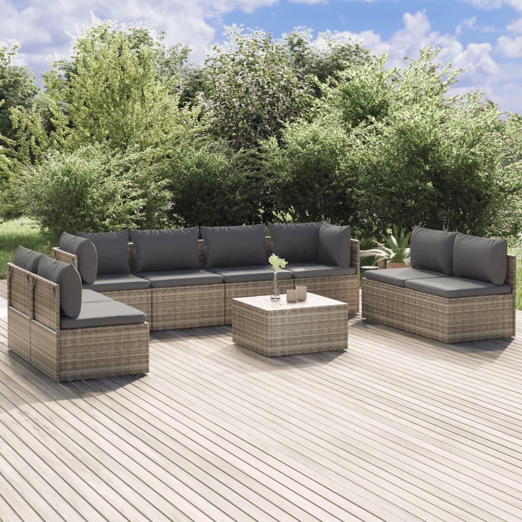 vidaXL 9 pcs conjunto lounge de jardim c/ almofadões vime PE cinzento
