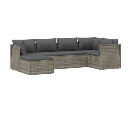 vidaXL 6-delige Loungeset met kussens poly rattan grijs