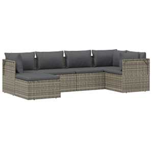 vidaXL 6-delige Loungeset met kussens poly rattan grijs