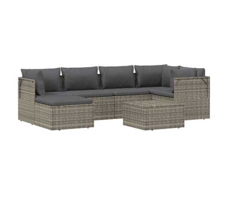 vidaXL Sodo komplektas su pagalvėlėmis, 7 dalių, pilkas, poliratanas