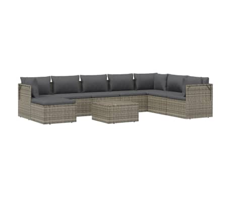 vidaXL 9-tlg. Garten-Lounge-Set mit Kissen Grau Poly Rattan
