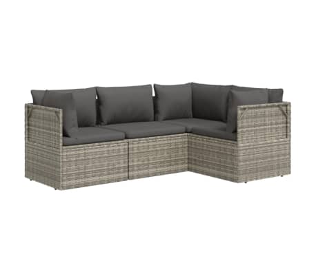 vidaXL Sodo komplektas su pagalvėlėmis, 4 dalių, pilkas, poliratanas