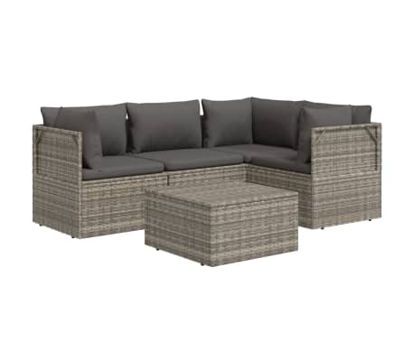 vidaXL 5-dijelna vrtna garnitura od poliratana s jastucima siva