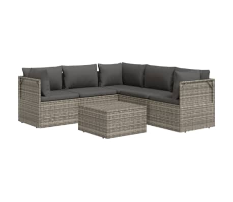 vidaXL 6-tlg. Garten-Lounge-Set mit Kissen Grau Poly Rattan
