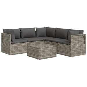 vidaXL 6-tlg. Garten-Lounge-Set mit Kissen Grau Poly Rattan