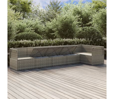 vidaXL 6 Piece Garden Lounge Set with Cushions Grey Poly Rattan