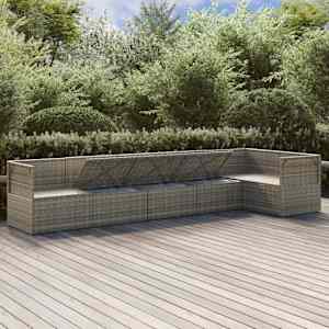 vidaXL 6 Piece Garden Lounge Set with Cushions Grey Poly Rattan