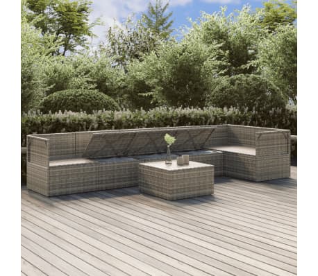 vidaXL Sodo komplektas su pagalvėlėmis, 7 dalių, pilkas, poliratanas