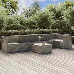 vidaXL Sodo komplektas su pagalvėlėmis, 7 dalių, pilkas, poliratanas