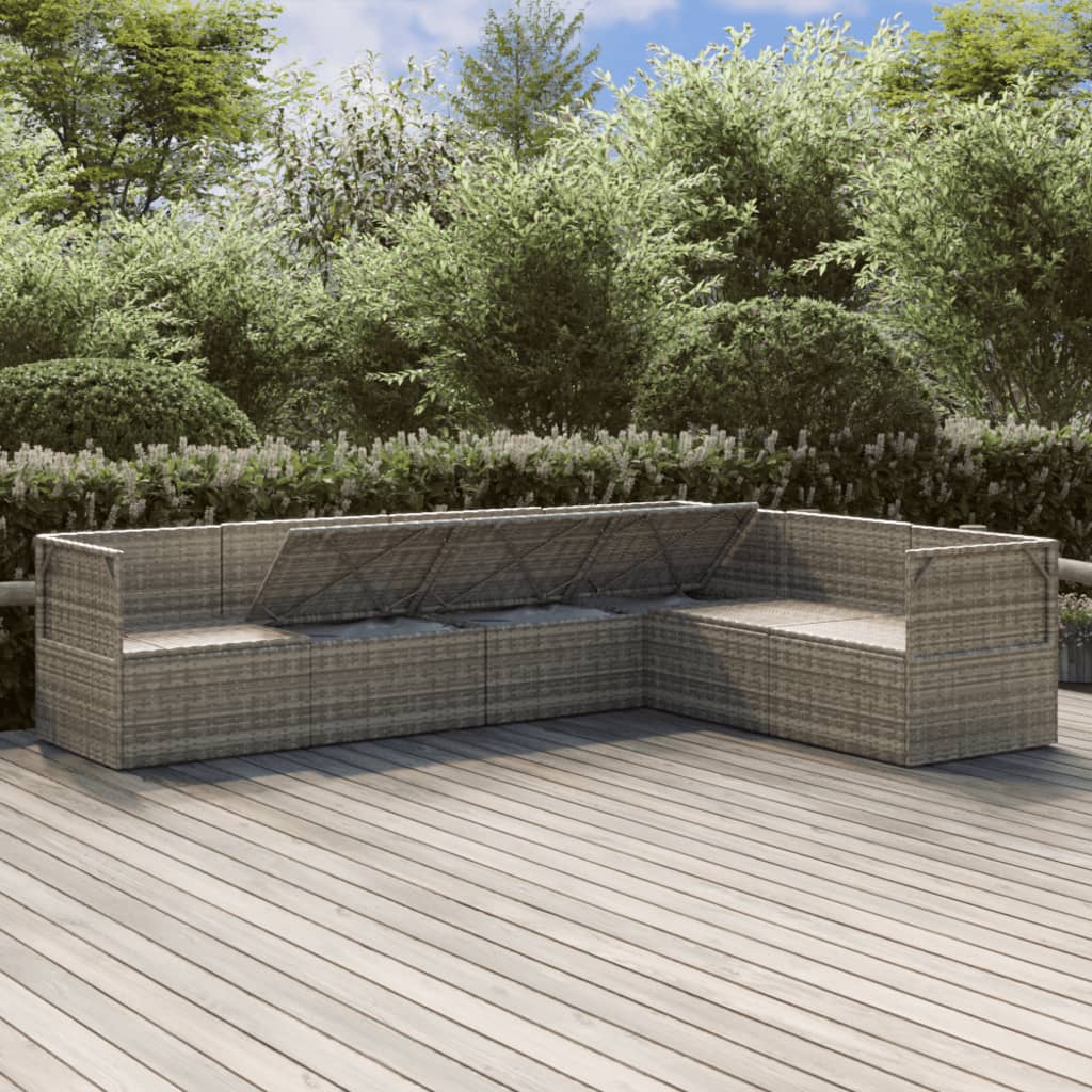 Градински комплект с възглавници, 6 части, полиратан, сив