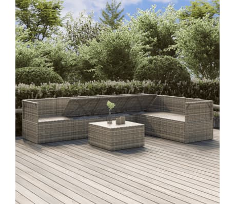 vidaXL Sodo komplektas su pagalvėlėmis, 7 dalių, pilkas, poliratanas