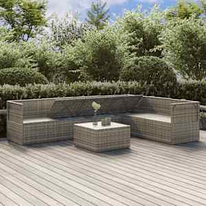 vidaXL Sodo komplektas su pagalvėlėmis, 7 dalių, pilkas, poliratanas