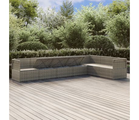 vidaXL Sodo komplektas su pagalvėlėmis, 7 dalių, pilkas, poliratanas