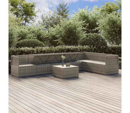 vidaXL Sodo komplektas su pagalvėlėmis, 8 dalių, pilkas, poliratanas