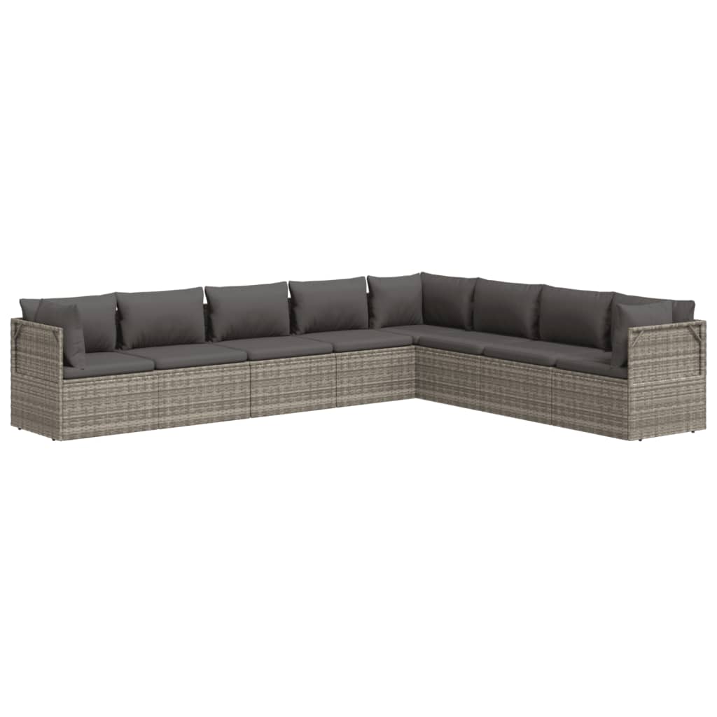 Градински комплект с възглавници, 8 части, полиратан, сив