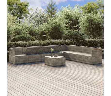 vidaXL Sodo komplektas su pagalvėlėmis, 9 dalių, pilkas, poliratanas