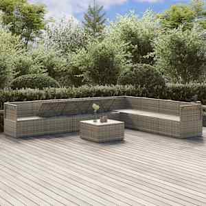 vidaXL Sodo komplektas su pagalvėlėmis, 9 dalių, pilkas, poliratanas