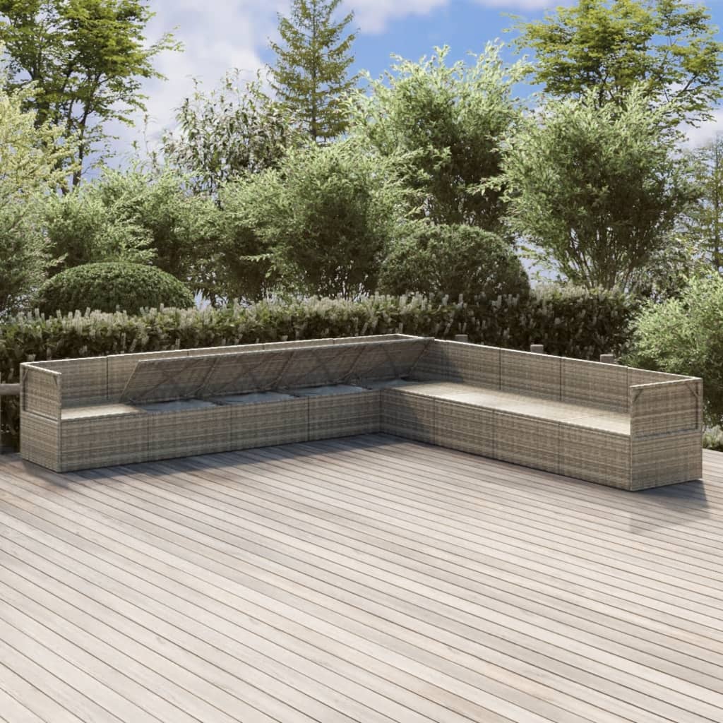 Градински лаундж комплект с възглавници 9 части сив полиратан