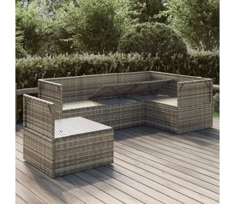 vidaXL Sodo komplektas su pagalvėlėmis, 5 dalių, pilkas, poliratanas