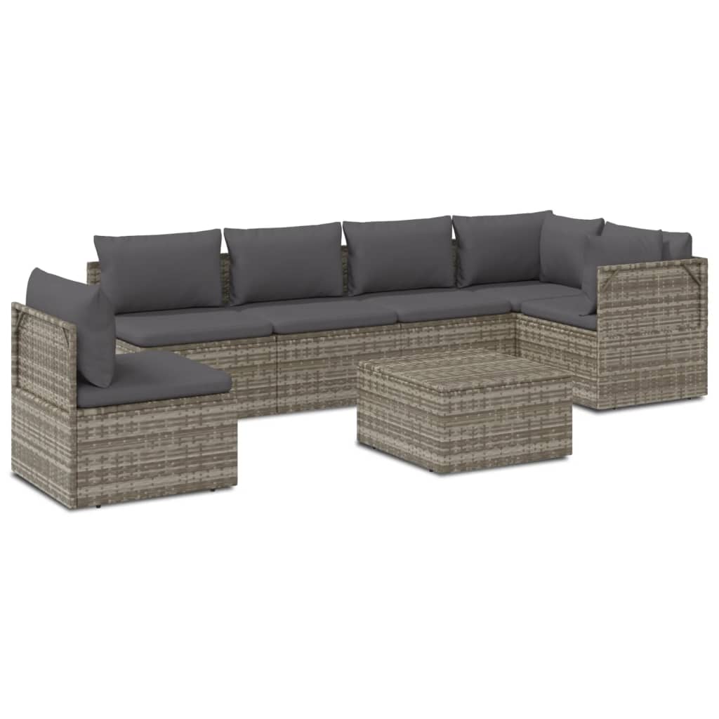 Градински лаундж комплект с възглавници 7 части полиратан сив