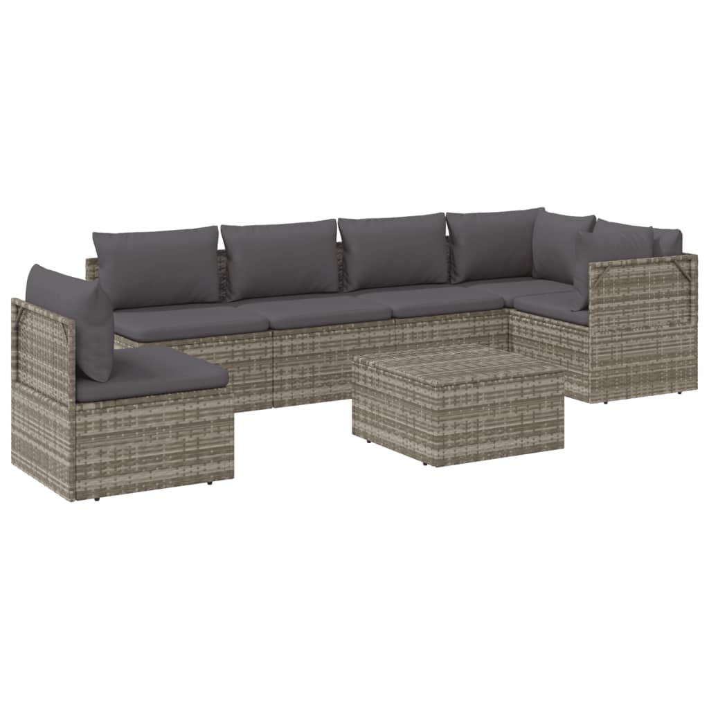 Градински лаундж комплект с възглавници 7 части полиратан сив