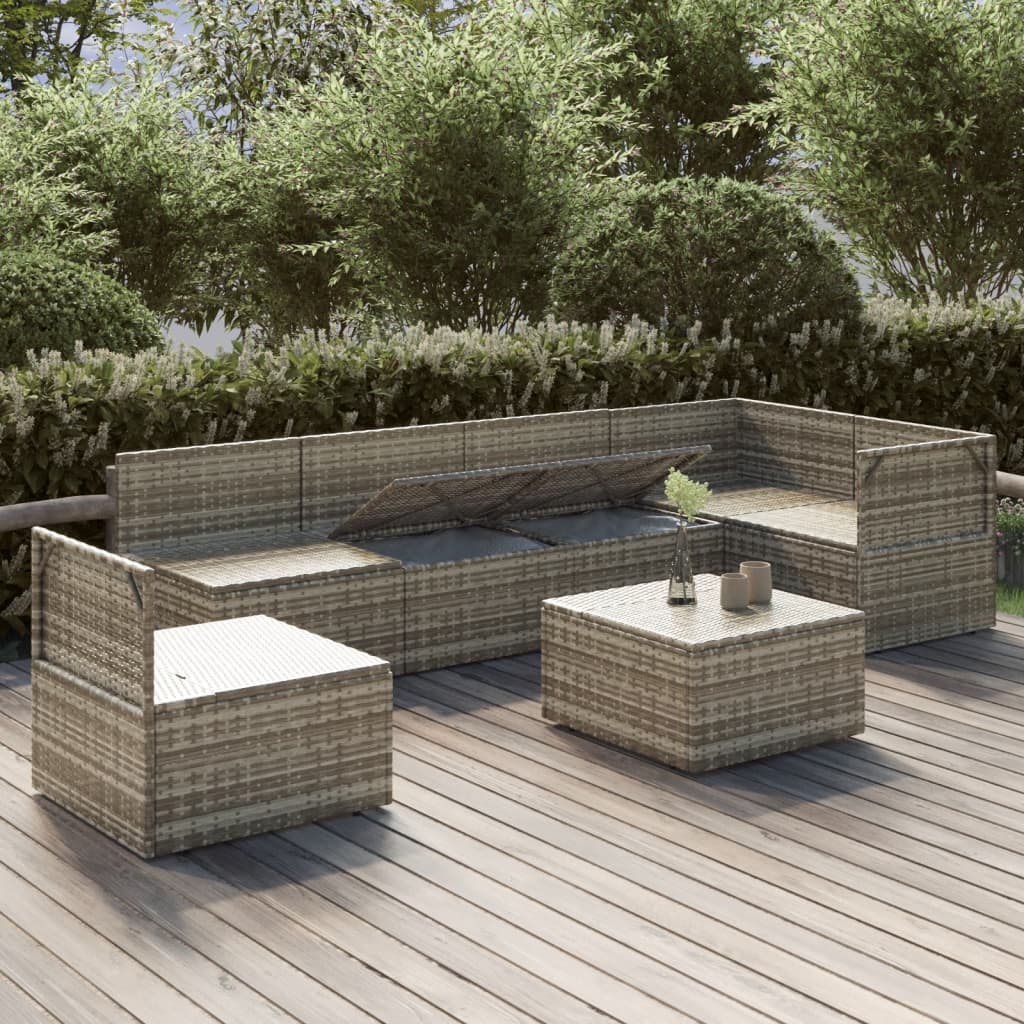 Градински лаундж комплект с възглавници 7 части полиратан сив