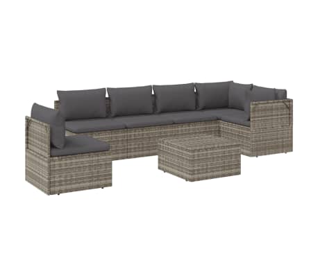 vidaXL Sodo komplektas su pagalvėlėmis, 7 dalių, pilkas, poliratanas