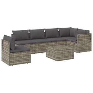 vidaXL Sodo komplektas su pagalvėlėmis, 7 dalių, pilkas, poliratanas