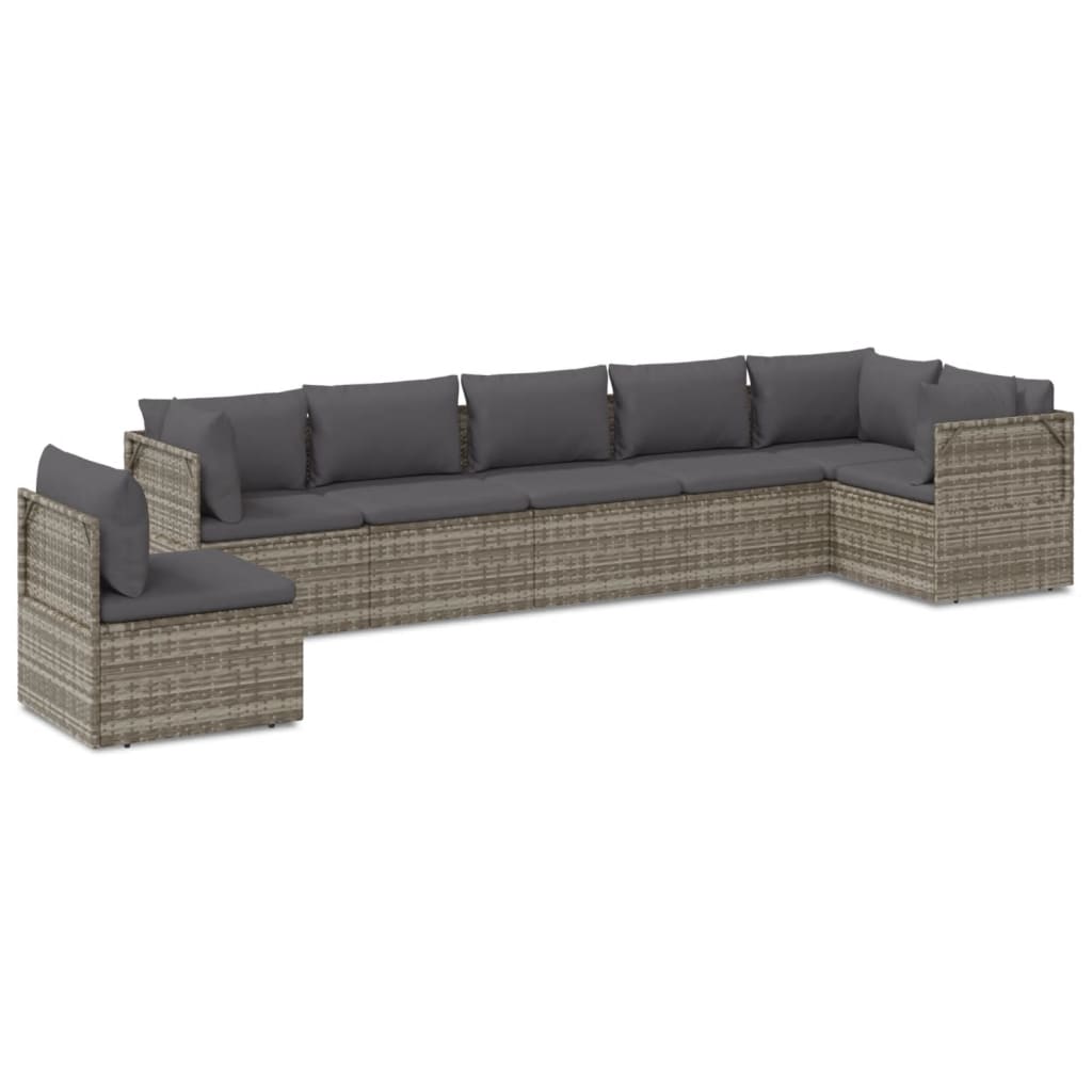 Градински лаундж комплект с възглавници 7 части полиратан сив