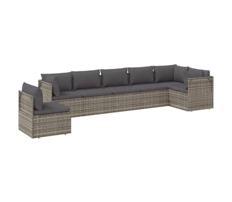 vidaXL 7 Piece Garden Lounge Set with Cushions Grey Poly Rattan