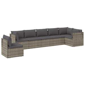 vidaXL 7 Piece Garden Lounge Set with Cushions Grey Poly Rattan